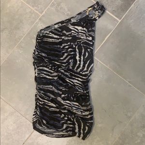 Express Zebra Animal Print One Shoulder Tank Top